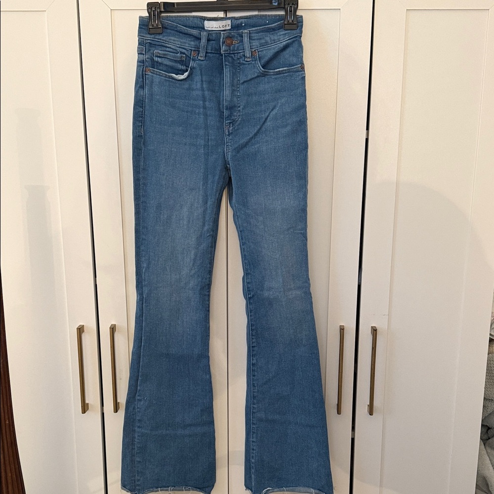 Loft The Slim Flare Blue Women's Jeans distressed bottom 24 size